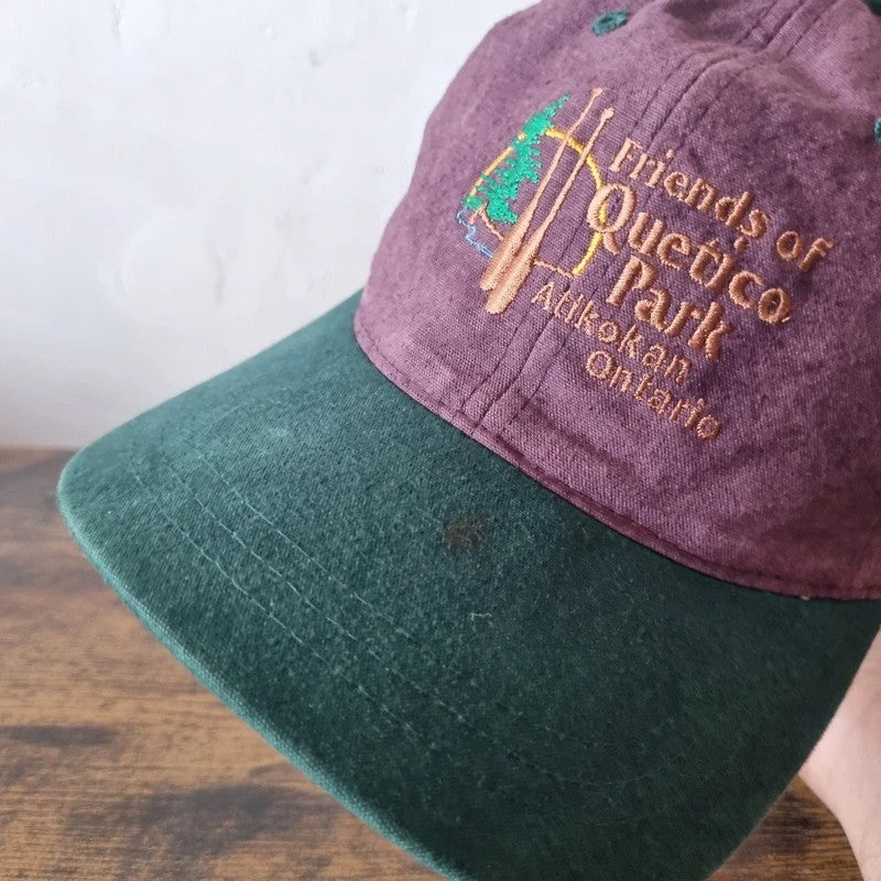 Vintage American Baseball Hat Snapback cap one size adjustable burgundy green quetico park