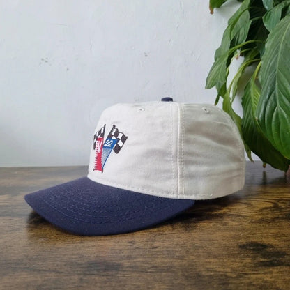 Vintage American Baseball Hat Snapback cap one size adjustable cream navy 90s Valvoline Racing