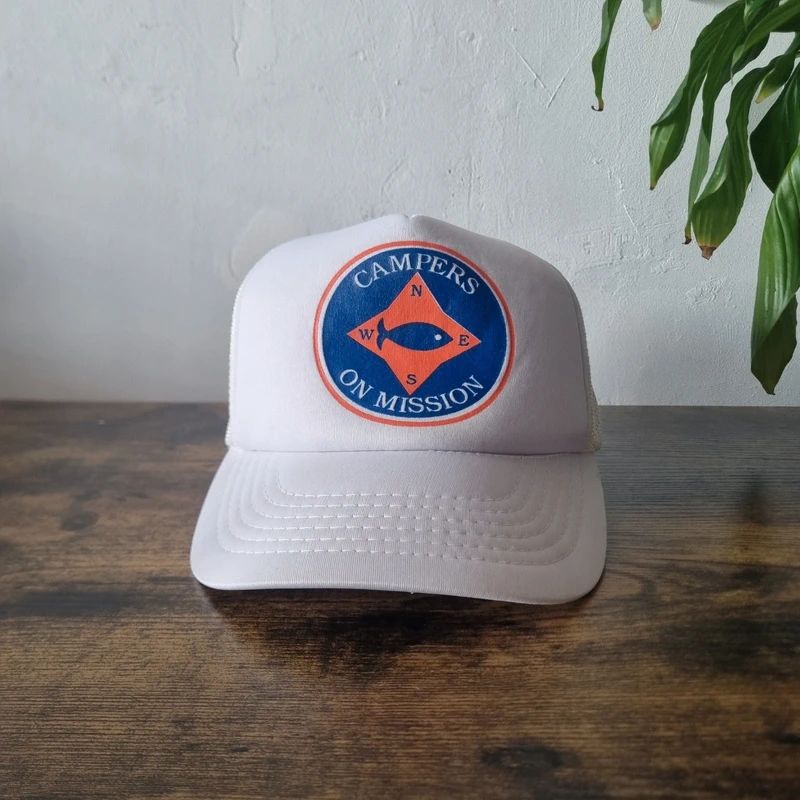 Vintage American Trucker Hat Snapback cap one size adjustable white fishing campers