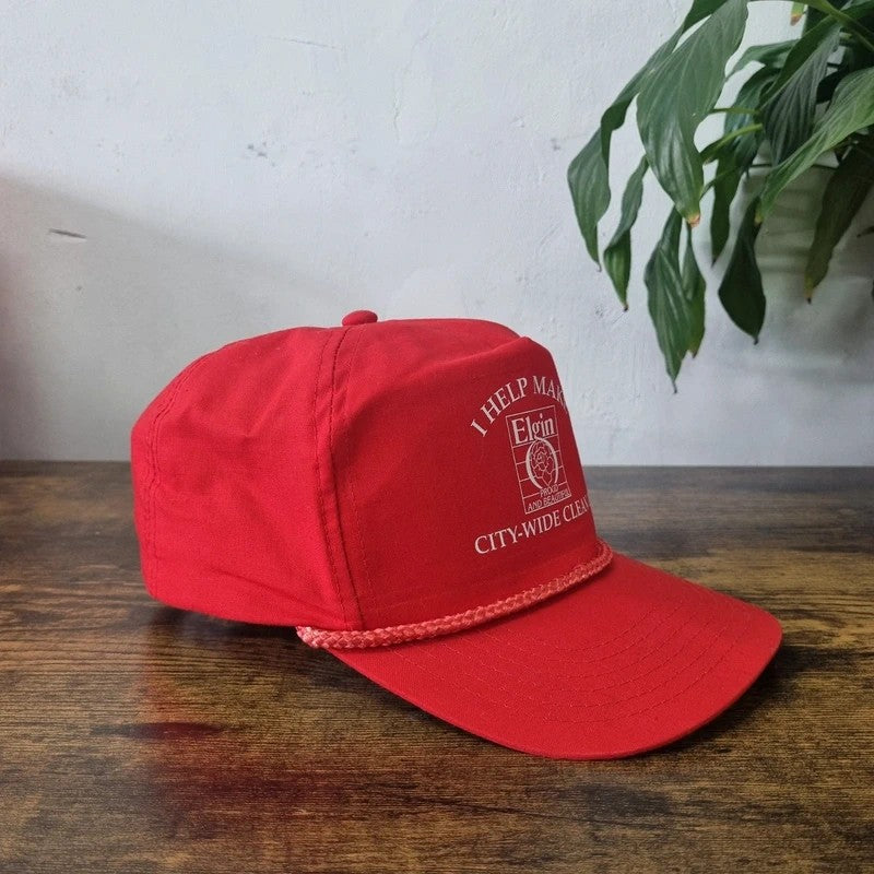 Vintage American Trucker Hat Snapback cap one size adjustable red elgin clean up