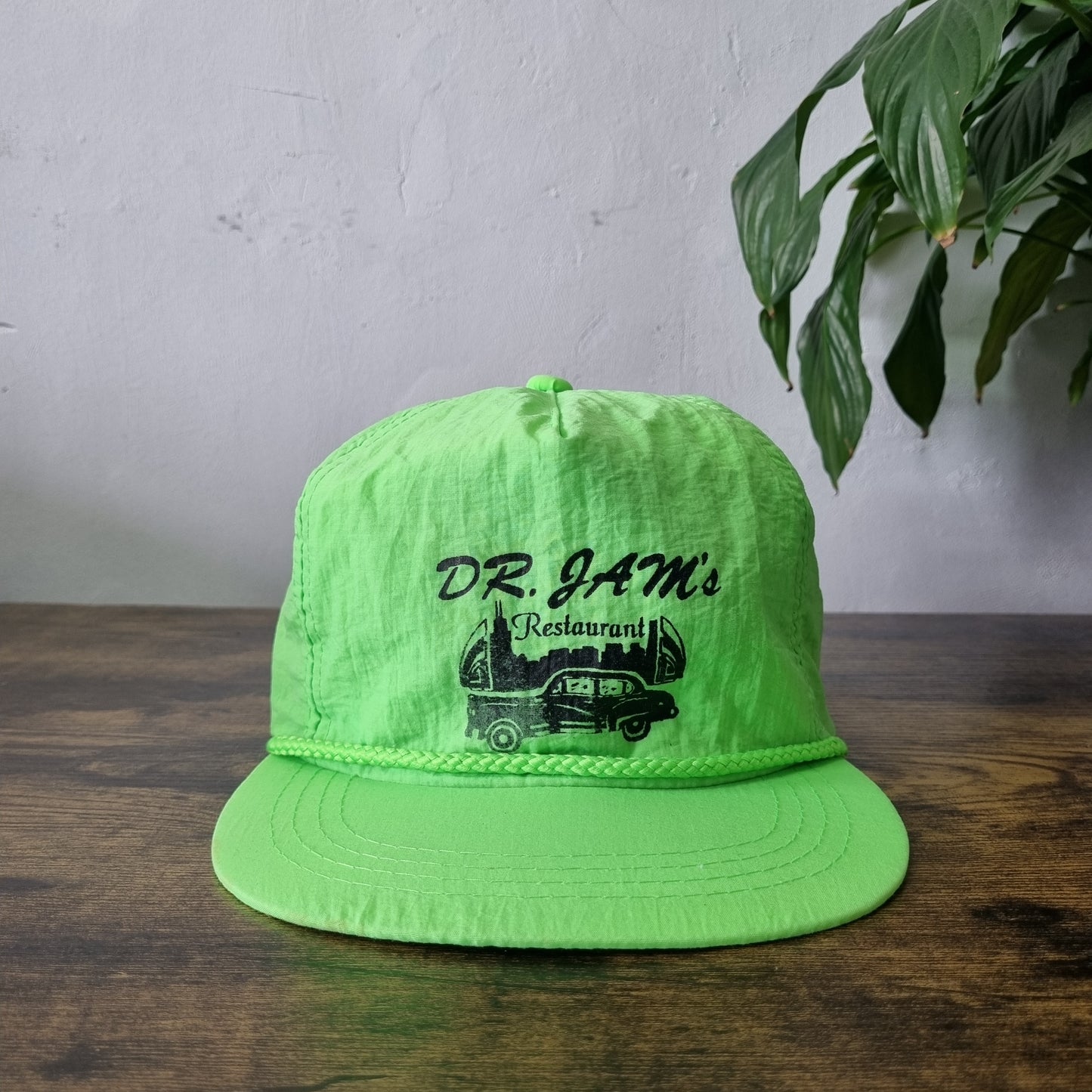 Vintage American Baseball Hat Snapback cap one size neon green dr jam restaurant
