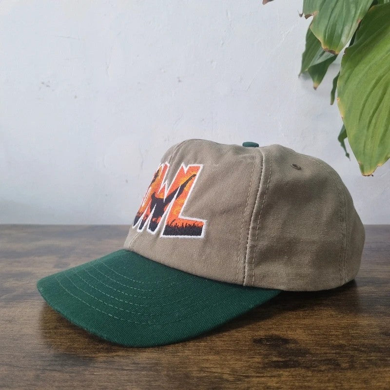 Vintage American Baseball Hat Snapback cap one size adjustable beige green Fowl