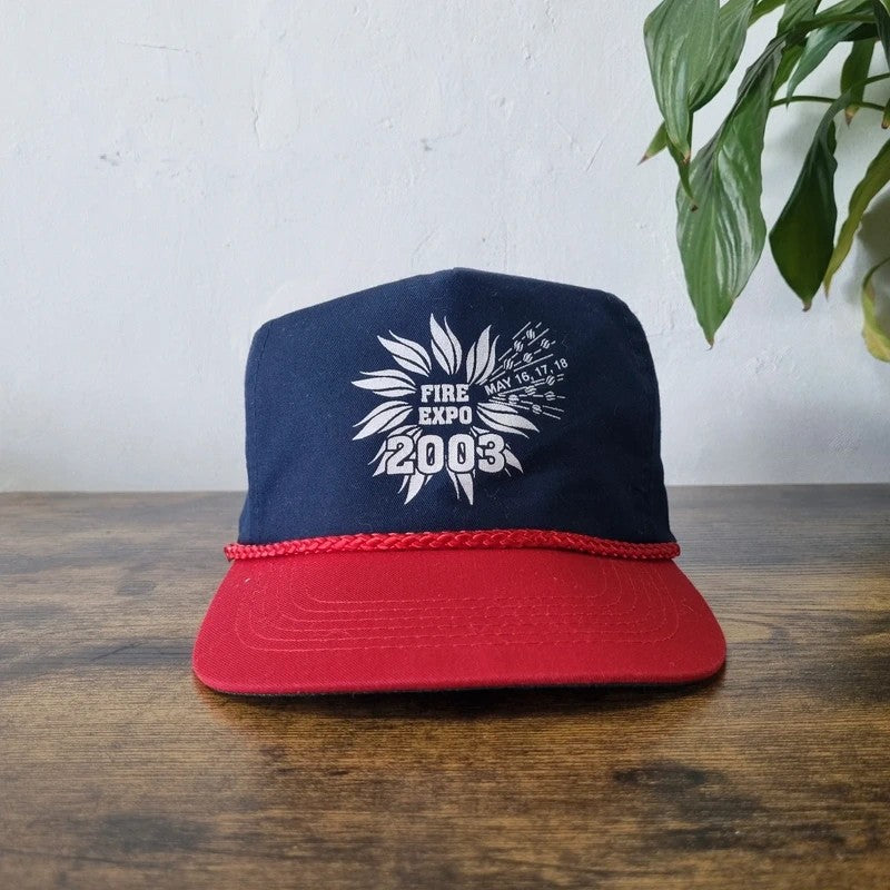 Vintage American Trucker Hat Snapback cap one size adjustable navy red Fire Expo 2003
