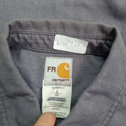 Carhartt FR Boxy Fit Cropped Shirt long Sleeve large plain grey Button Up Skater Y2K Surf