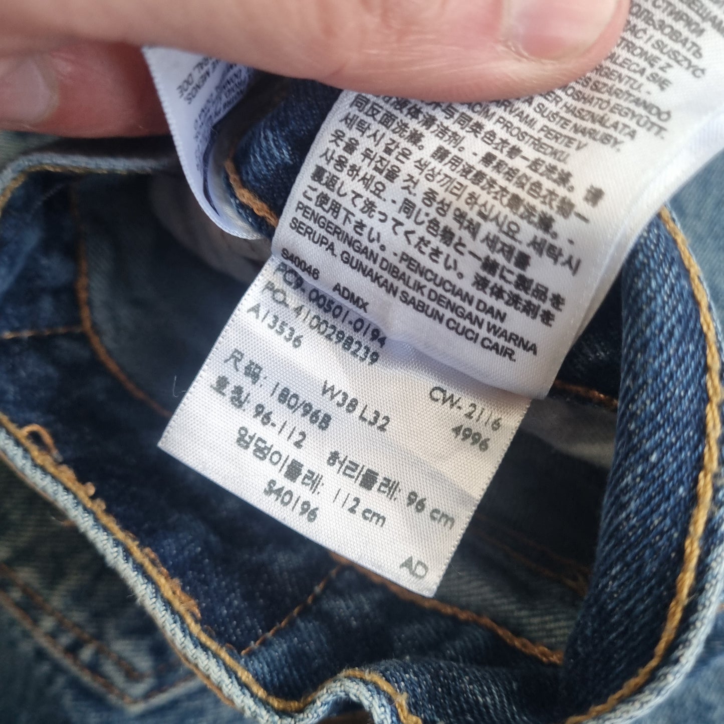 Levi's 501 Jeans Denim Straight Leg Button Fly Red Tab - Size W38 L32 - Blue