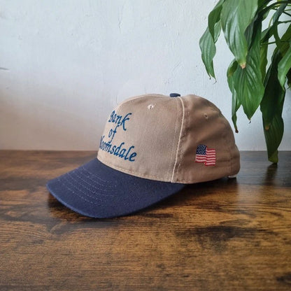 Vintage American baseball Hat Snapback cap one size adjustable beige navy bank of bloomsdale