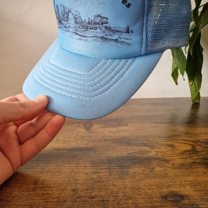 Vintage American Trucker Hat Snapback cap one size adjustable channel island light blue