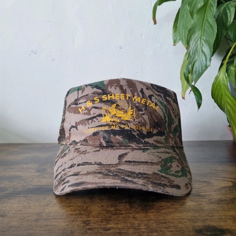 Vintage American baseball Hat Snapback cap one size adjustable sheet metal khaki camo