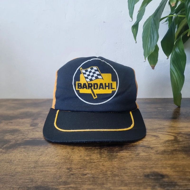 Vintage American Trucker Hat Snapback cap one size adjustable black yellow bardahl racing