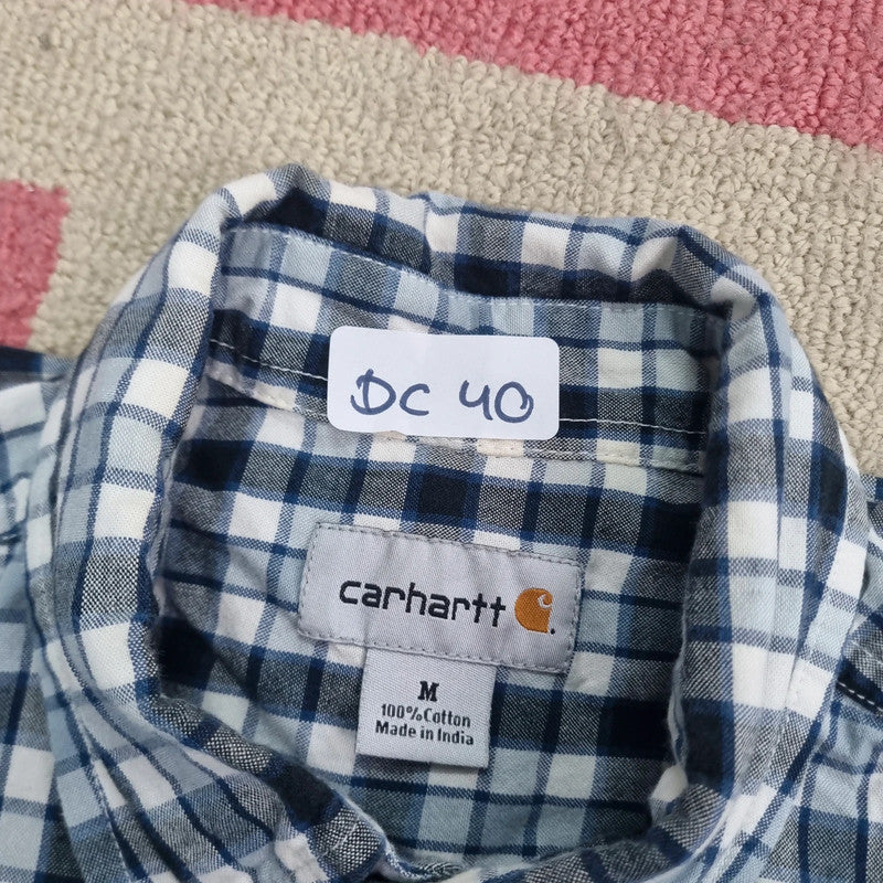 Carhartt Boxy Fit Cropped Shirt Short Sleeve Medium check Blue Button Up Skater Y2K Surf