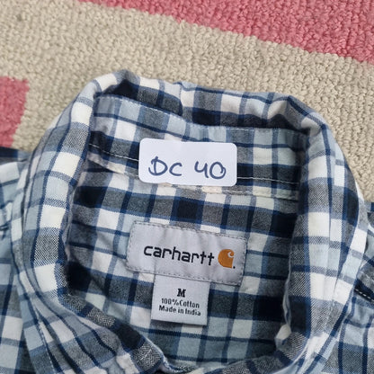 Carhartt Boxy Fit Cropped Shirt Short Sleeve Medium check Blue Button Up Skater Y2K Surf