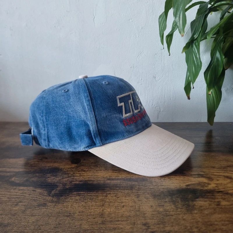 Vintage American baseball Hat Snapback cap one size adjustable faded blue cream TPS championship