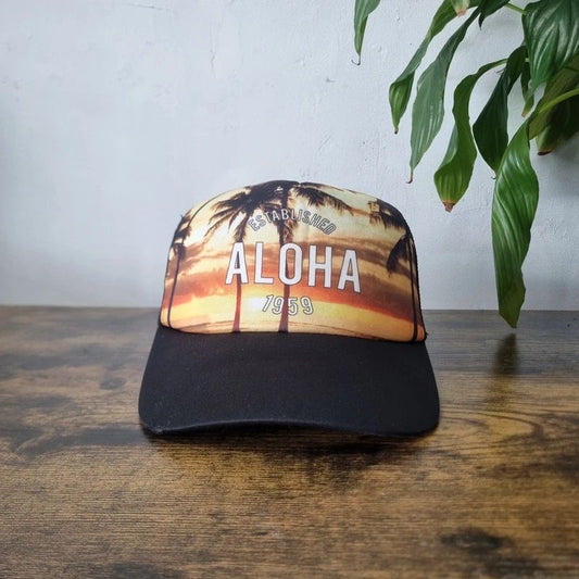 Vintage American baseball Hat Snapback cap one size adjustable black yellow aloha