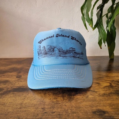 Vintage American Trucker Hat Snapback cap one size adjustable channel island light blue