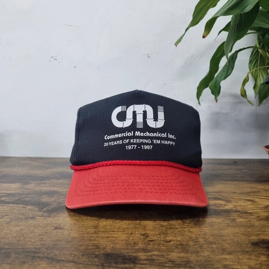 Vintage American Trucker Hat Snapback cap one size adjustable black red commercial mechanical
