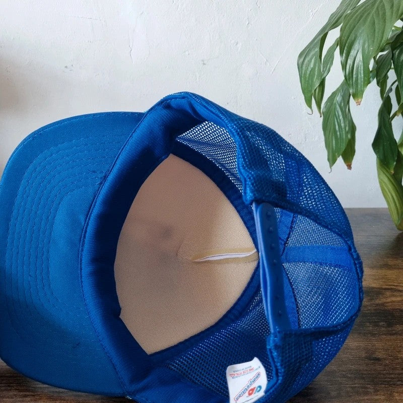 Vintage American Trucker Hat Snapback cap one size adjustable blue white whites auto supply