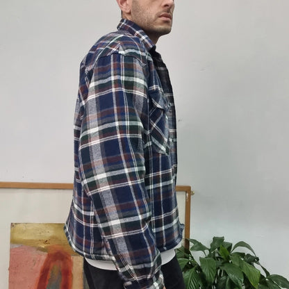 Roper Boxy Fit Cropped Over Shirt heavy weight sherpa lined long Sleeve Large check multi Button up