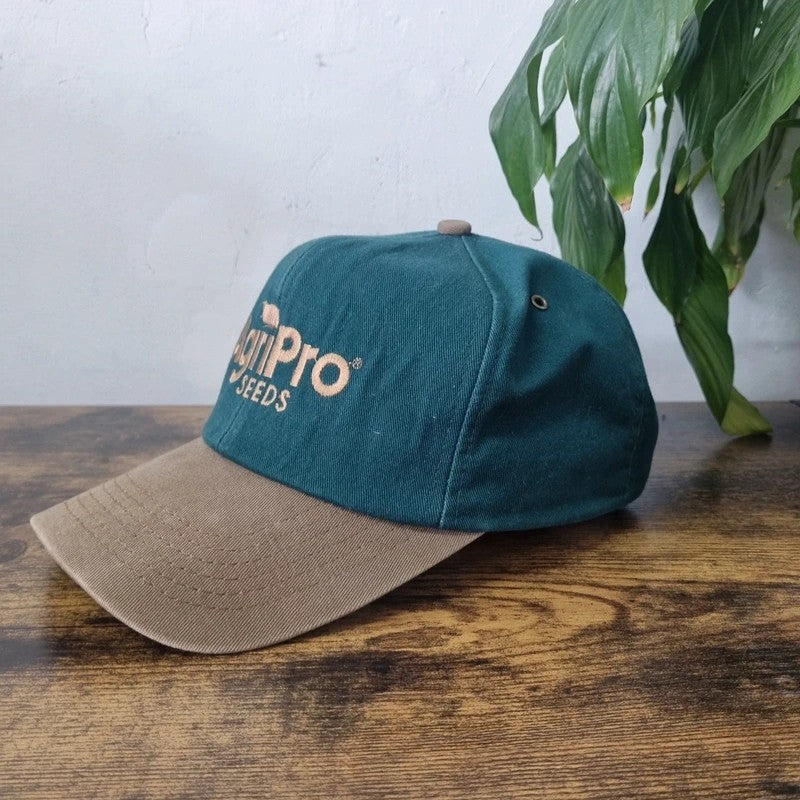 Vintage American Baseball Hat Snapback cap one size adjustable green beige agri pro seeds