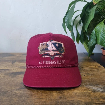 Vintage American Trucker Hat Snapback cap one size adjustable burgundy st. Thomas