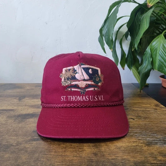 Vintage American Trucker Hat Snapback cap one size adjustable burgundy st. Thomas