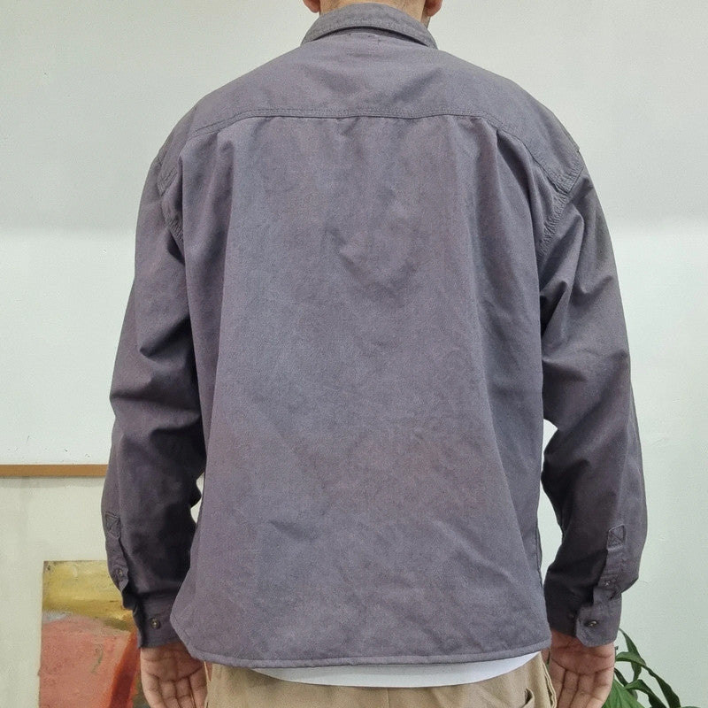 Carhartt FR Boxy Fit Cropped Shirt Long Sleeve Large plain Grey Button Up Skater Y2K Surf