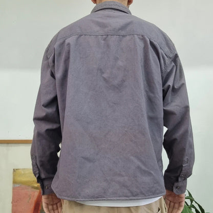 Carhartt FR Boxy Fit Cropped Shirt Long Sleeve Large plain Grey Button Up Skater Y2K Surf