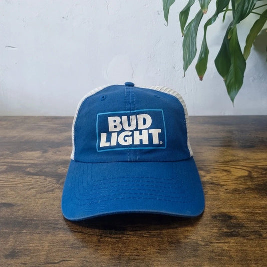 Vintage American Baseball Hat Snapback cap one size adjustable blue white Bud light