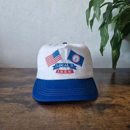 Vintage American baseball Hat Snapback cap one size adjustable Ibew union white blue