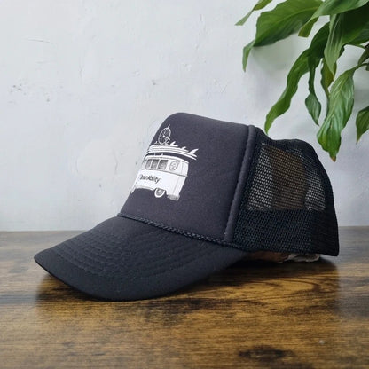 Vintage American Trucker Hat Snapback cap one size adjustable black surf camper van
