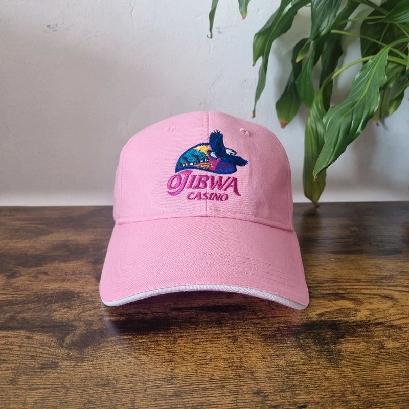 Vintage American Baseball Hat Snapback cap one size adjustable rose pink Ojibwa Casino
