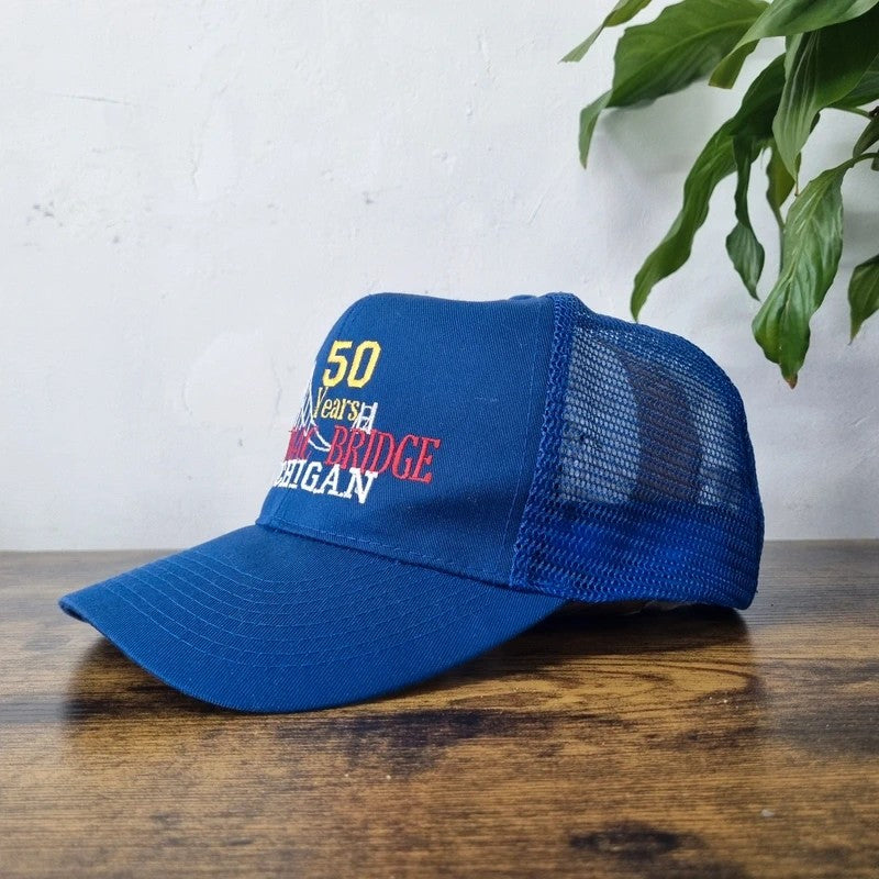 Vintage American Baseball Hat Snapback cap one size adjustable blue michigan bridge