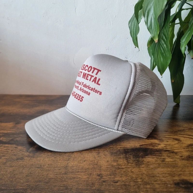 Vintage American Trucker Hat Snapback cap one size adjustable grey Prescott Sheet Metal