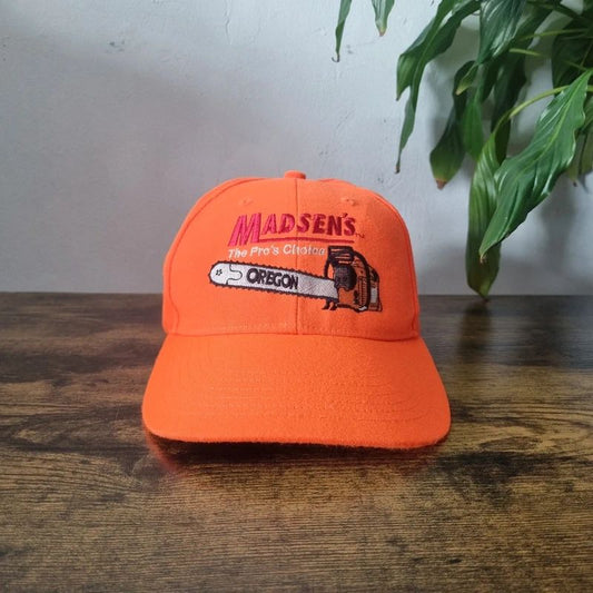 Vintage American Baseball Hat Snapback cap one size adjustable neon orange maddens chainsaw