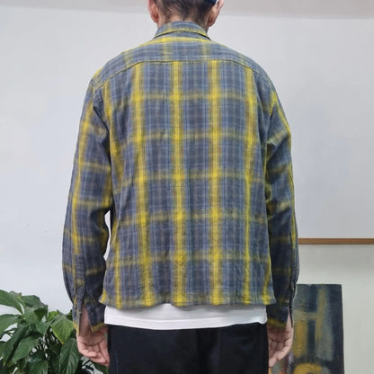 Vintage Columbia Boxy Fit Cropped Shirt Long Sleeve Large Check Blue Button Up Skater Y2K Surf