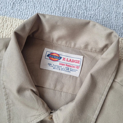 Vintage Dickies Boxy Fit Cropped Shirt Long Sleeve XL plain Beige Button Up Skater Y2K Surf