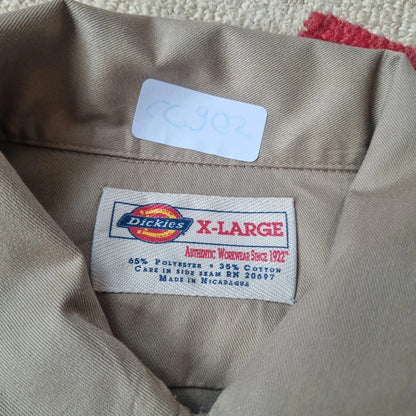 Vintage Dickies Boxy Fit Cropped Shirt Long Sleeve XL plain Beige Button Up Skater Y2K Surf