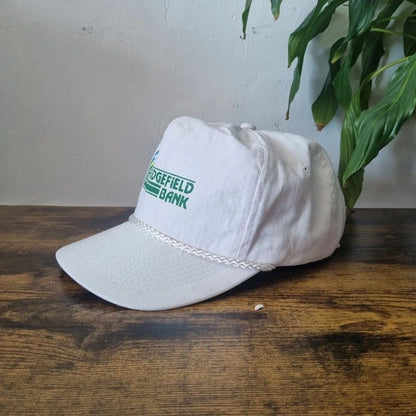 Vintage American Trucker Hat Snapback cap one size adjustable Ridgefield bank white
