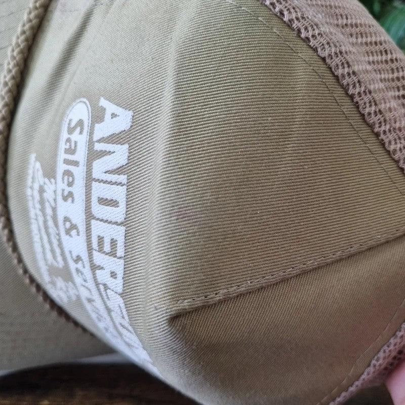 Vintage American Trucker Hat Snapback cap one size adjustable beige anderson sales & service