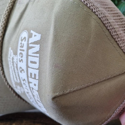 Vintage American Trucker Hat Snapback cap one size adjustable beige anderson sales & service