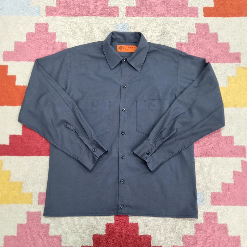 Vintage Dickies Boxy Fit Cropped Shirt long Sleeve Medium plain Grey Button Up Skater Y2K Surf