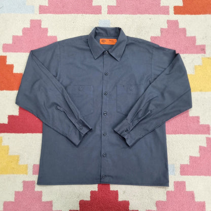 Vintage Dickies Boxy Fit Cropped Shirt long Sleeve Medium plain Grey Button Up Skater Y2K Surf