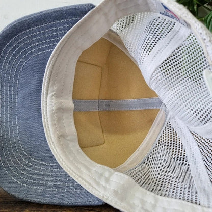 Vintage American Trucker Hat Snapback cap one size blue white IMI Irving Materials Inc