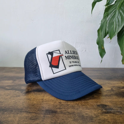 Vintage American Trucker Hat Snapback cap one size adjustable navy white allied mineral