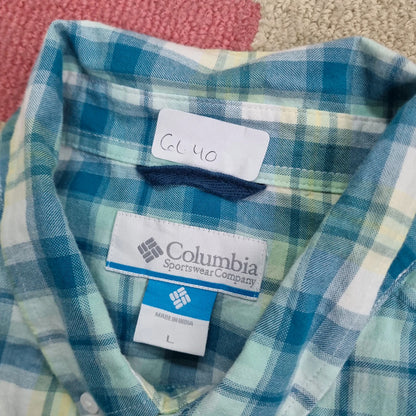 Vintage Columbia Boxy Fit Cropped Shirt Long Sleeve XL Check Blue Button Up Skater Y2K Surf