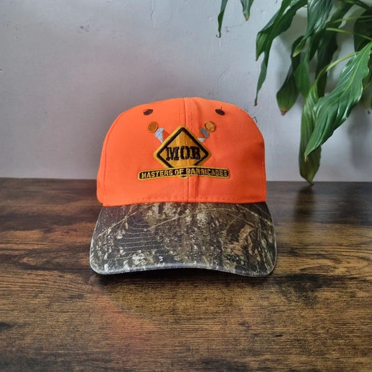 Vintage American Baseball Hat Snapback cap one size neon orange realtree camo Masters of Barricades