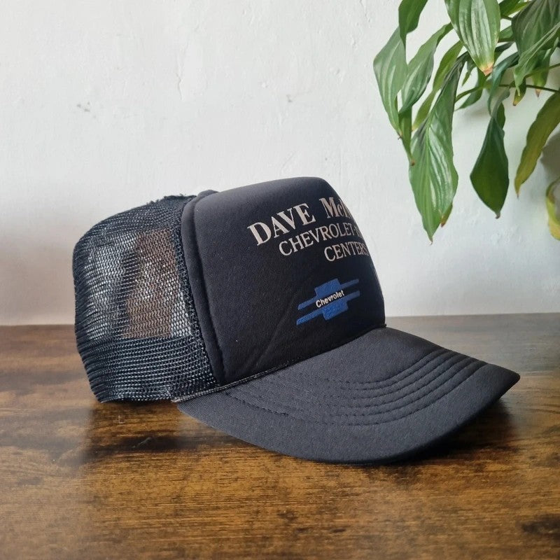 Vintage American Trucker Hat Snapback cap one size adjustable black Chevrolet car dealer