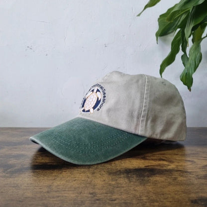 Vintage American Baseball Hat Snapback cap one size adjustable beige green turtle