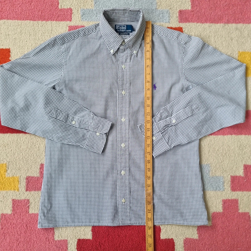 Vintage Ralph Lauren Boxy Fit Cropped Shirt Long Sleeve small checked Black Button Up Skater Y2K