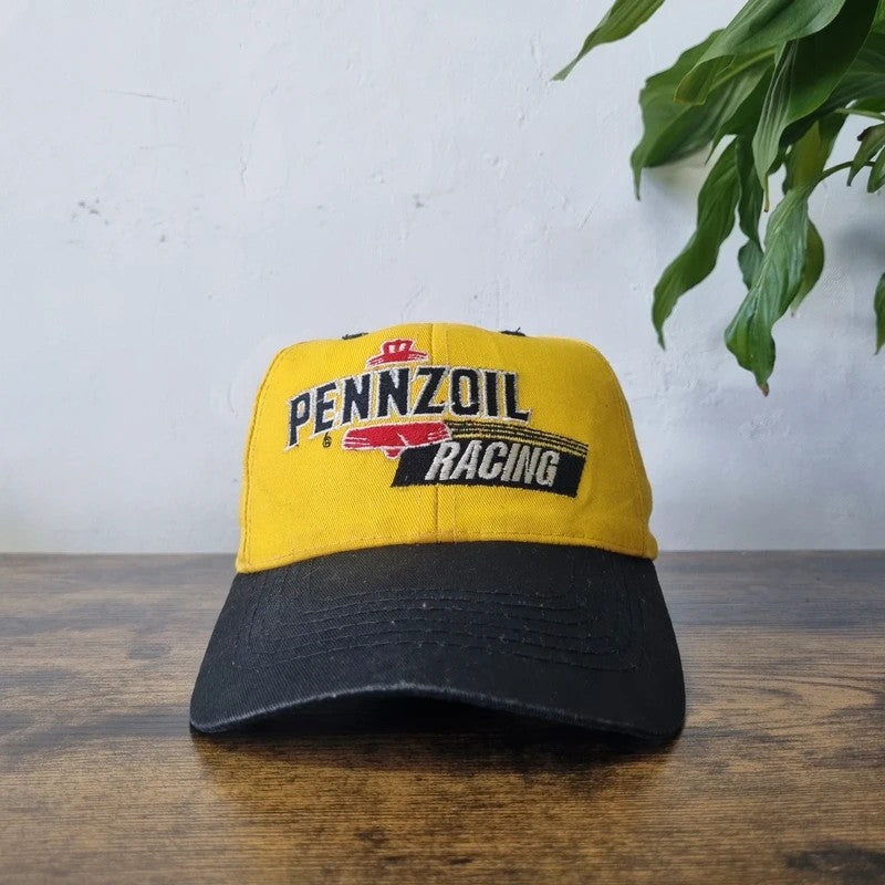 Vintage American Baseball Hat Snapback cap one size adjustable black yellow pennzoil racing
