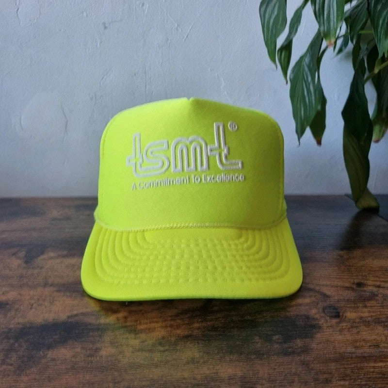 Vintage American Trucker Hat Snapback cap one size neon yellow tsmt Commitment to Excellence